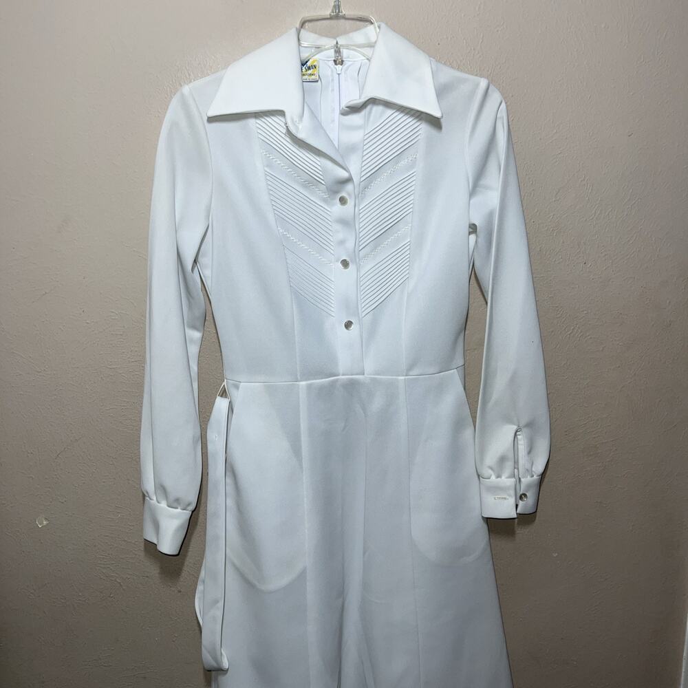 Vtg 70's White Swan 14? Uniform Nurse Button Up Dress Horror Cosplay Asylum Lab